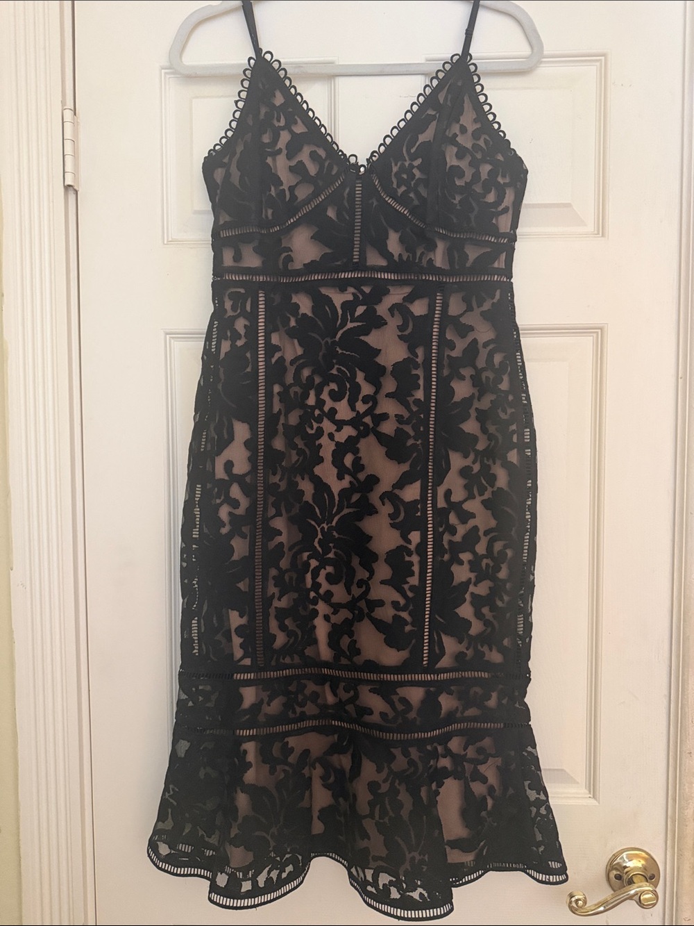 Black Lace Overlay Nude Slip Cocktail Dress size M